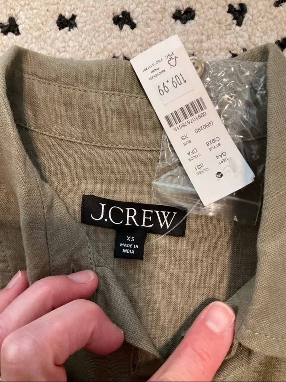 J. Crew olive linen short sleeved shirtdress, XS, NWT! - Picture 5 of 8
